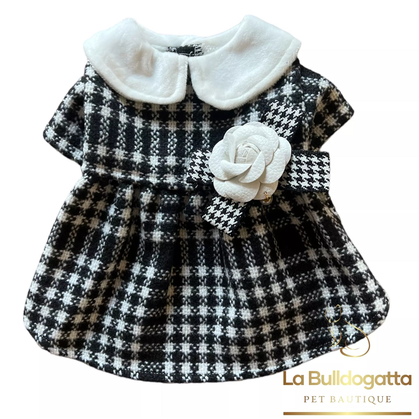 Abitino stile Chanel in pied de poule bianco-nero