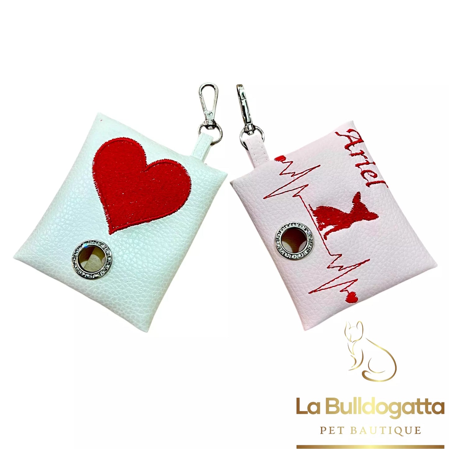 Borsina portasacchetti in ecopelle con ricamo personalizzato