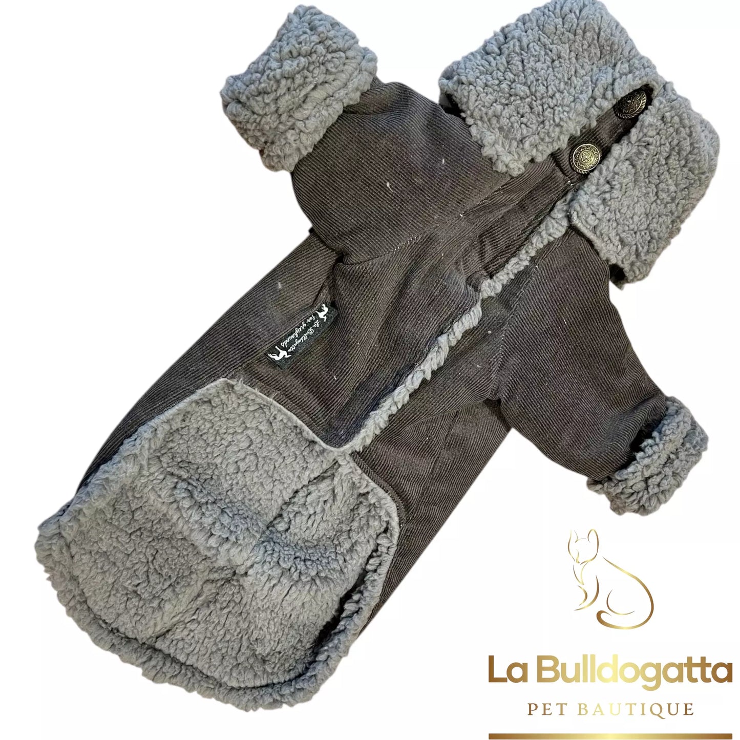 Cappottino con maniche in velluto a costine stretch e pile sherpa - PICCOLO LEVRIERO ITALIANO - SU MISURA