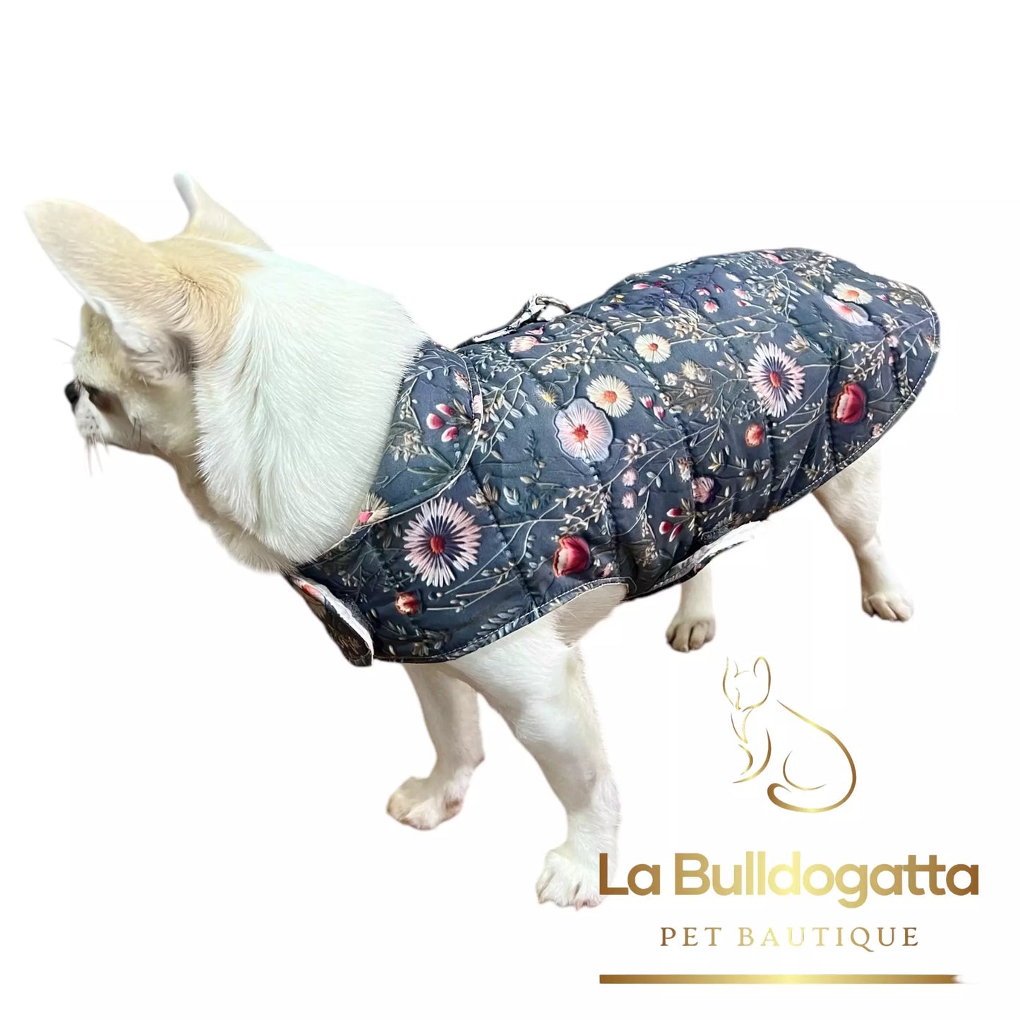 Cappottino impermeabile trapuntato fiori di prato 3D per cani di piccola taglia (fino a 6kg) - SU MISURA