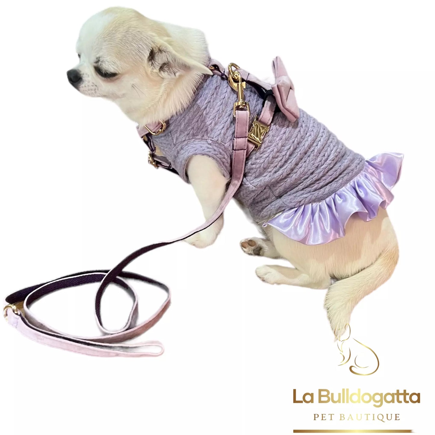 Lilac velvet braided ruffle dress and bib set