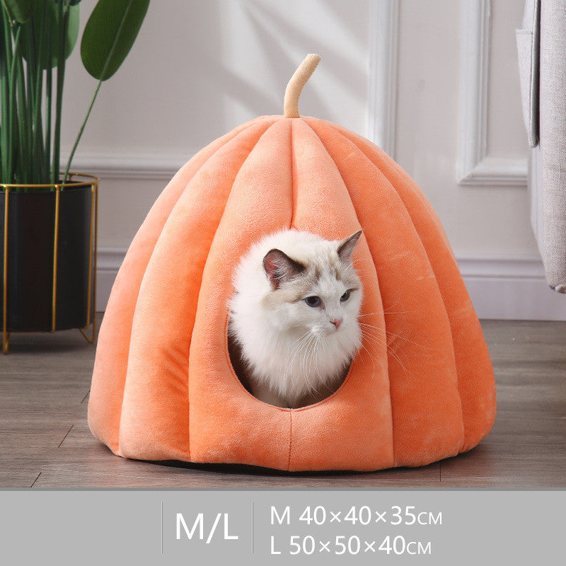 Cuccia a forma di zucca con cuscino rimovibile