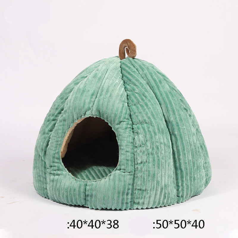 Cuccia a forma di zucca con cuscino rimovibile