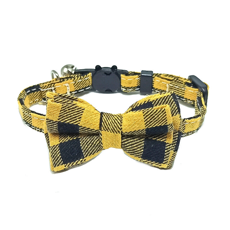 Collarino per gatti con fiocco, fantasia plaid vari colori