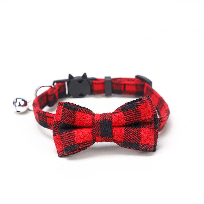 Collarino per gatti con fiocco, fantasia plaid vari colori