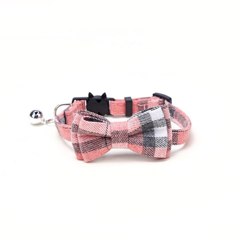Collarino per gatti con fiocco, fantasia plaid vari colori