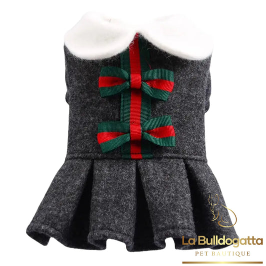 Gray wool dress with bows