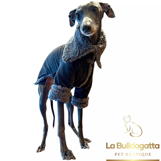 Cappottino con maniche in velluto a costine stretch e pile sherpa - PICCOLO LEVRIERO ITALIANO - SU MISURA