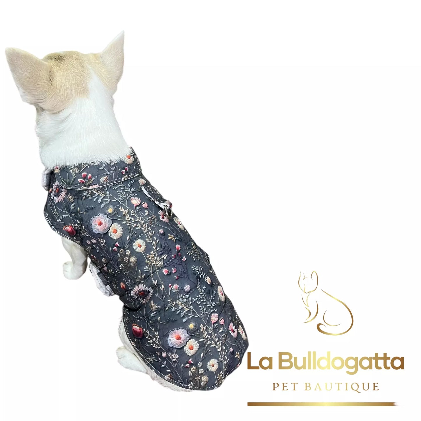 Cappottino impermeabile trapuntato fiori di prato 3D per cani di piccola taglia (fino a 6kg) - SU MISURA