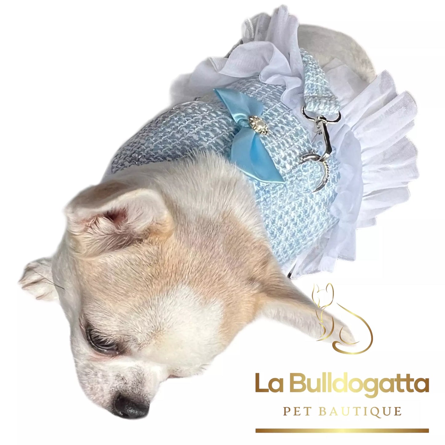 Vestitino pettorina chanel ballerina azzurro