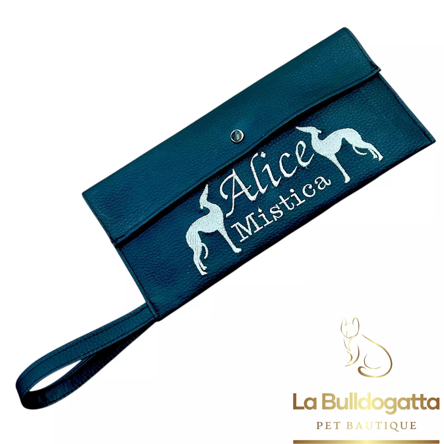 Borsina da polso portalibretti dog Show ecopelle con ricamo personalizzato