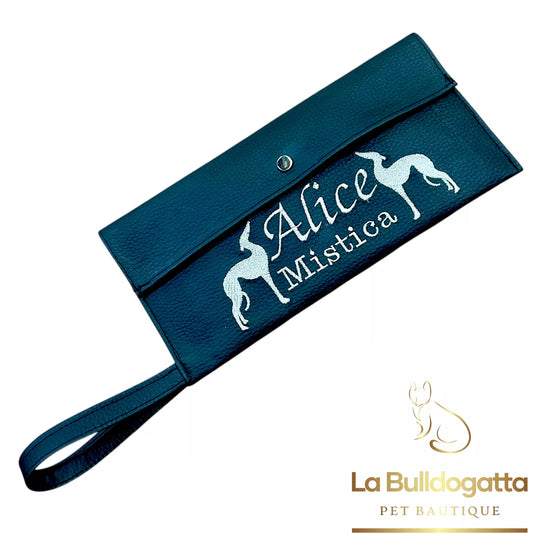 Borsina da polso portalibretti dog Show ecopelle con ricamo personalizzato