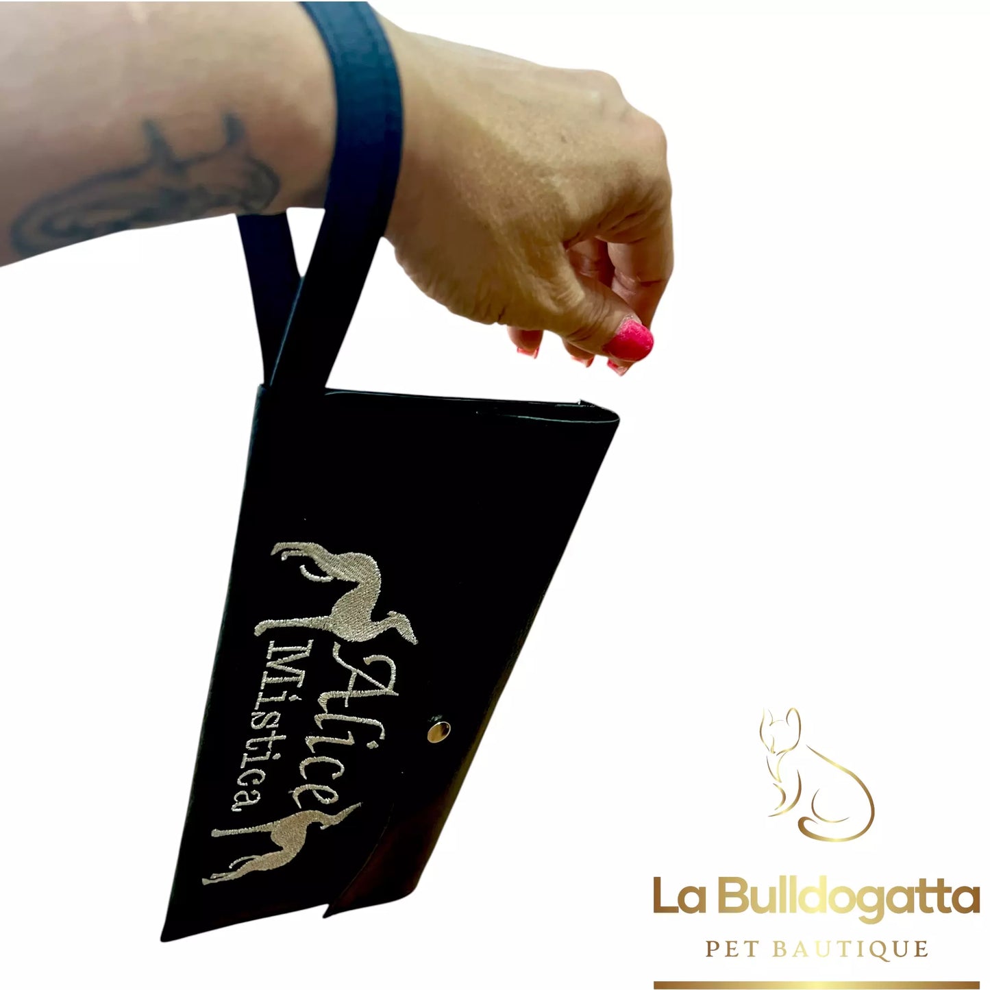 Borsina da polso portalibretti dog Show ecopelle con ricamo personalizzato
