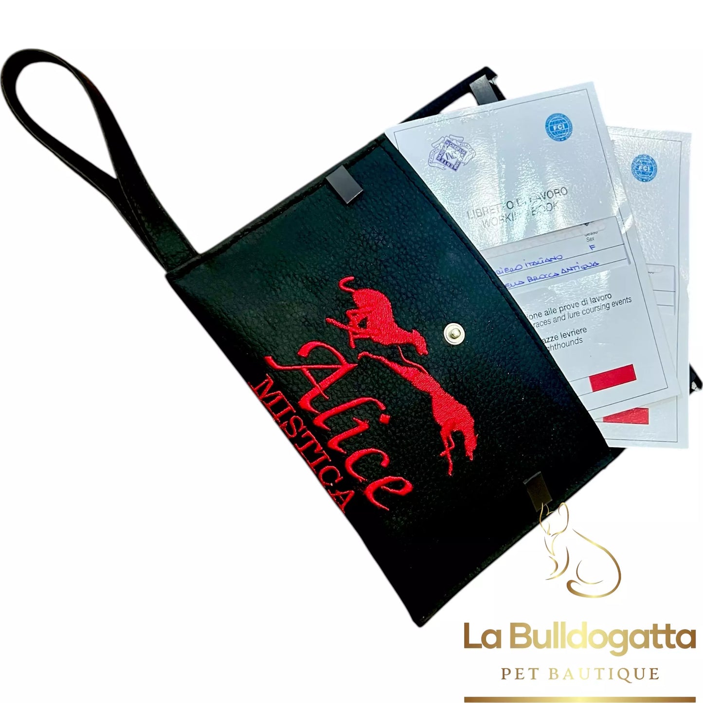 Borsina da polso portalibretti lavoro racing coursing ecopelle con ricamo personalizzato