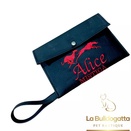Borsina da polso portalibretti lavoro racing coursing ecopelle con ricamo personalizzato