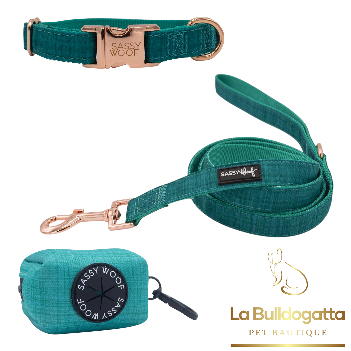 Set Napa collar + leash + bag holder + bag holder