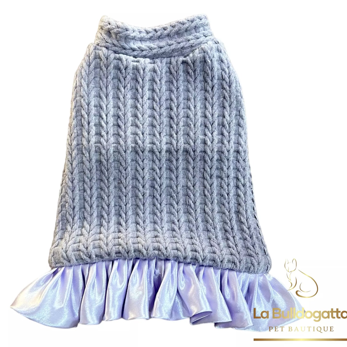 Lilac Knit angora dog ruffle dress