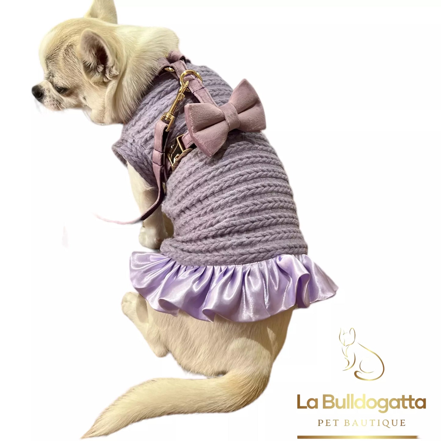 Lilac Knit angora dog ruffle dress