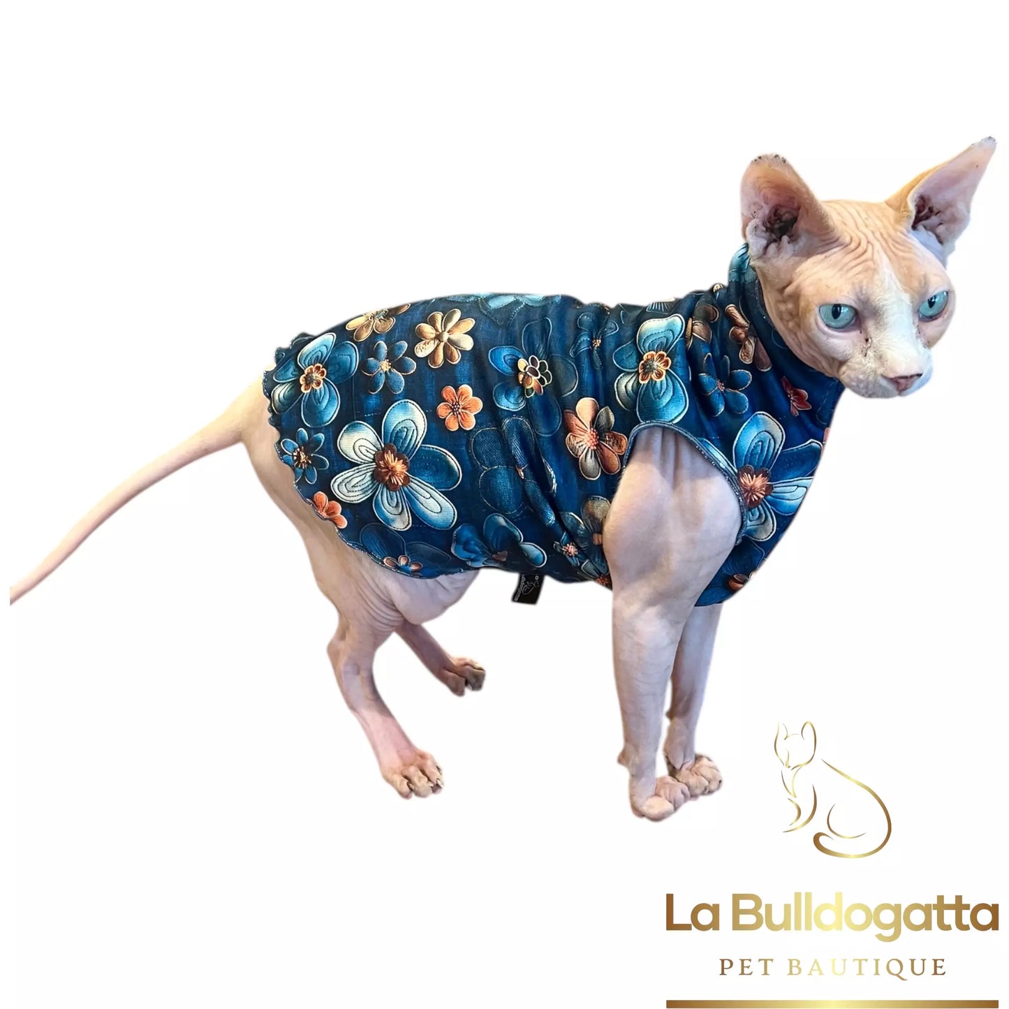 Vestitino sphynx Easy Peasy fiori 3D Blu