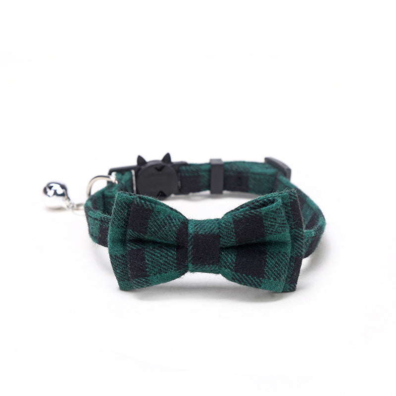 Cat collar with bow, plaid pattern in various colors