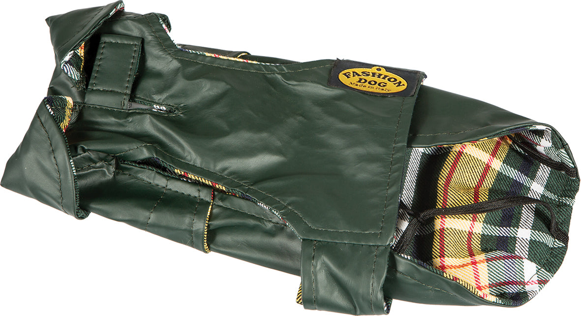 Impermeabile loden per cane con fodera interna tartan