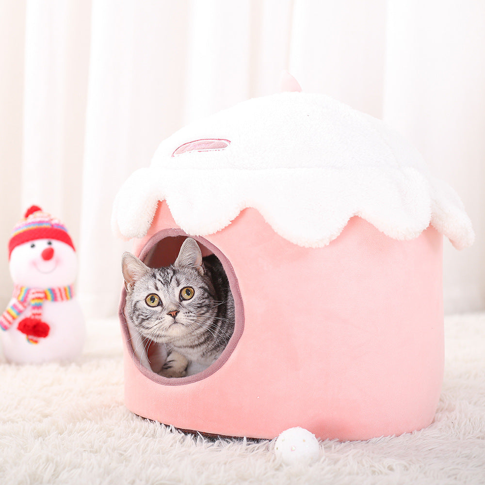 Cat bed 3 variants: coin bag, bunny and strawberry and cream ice cream