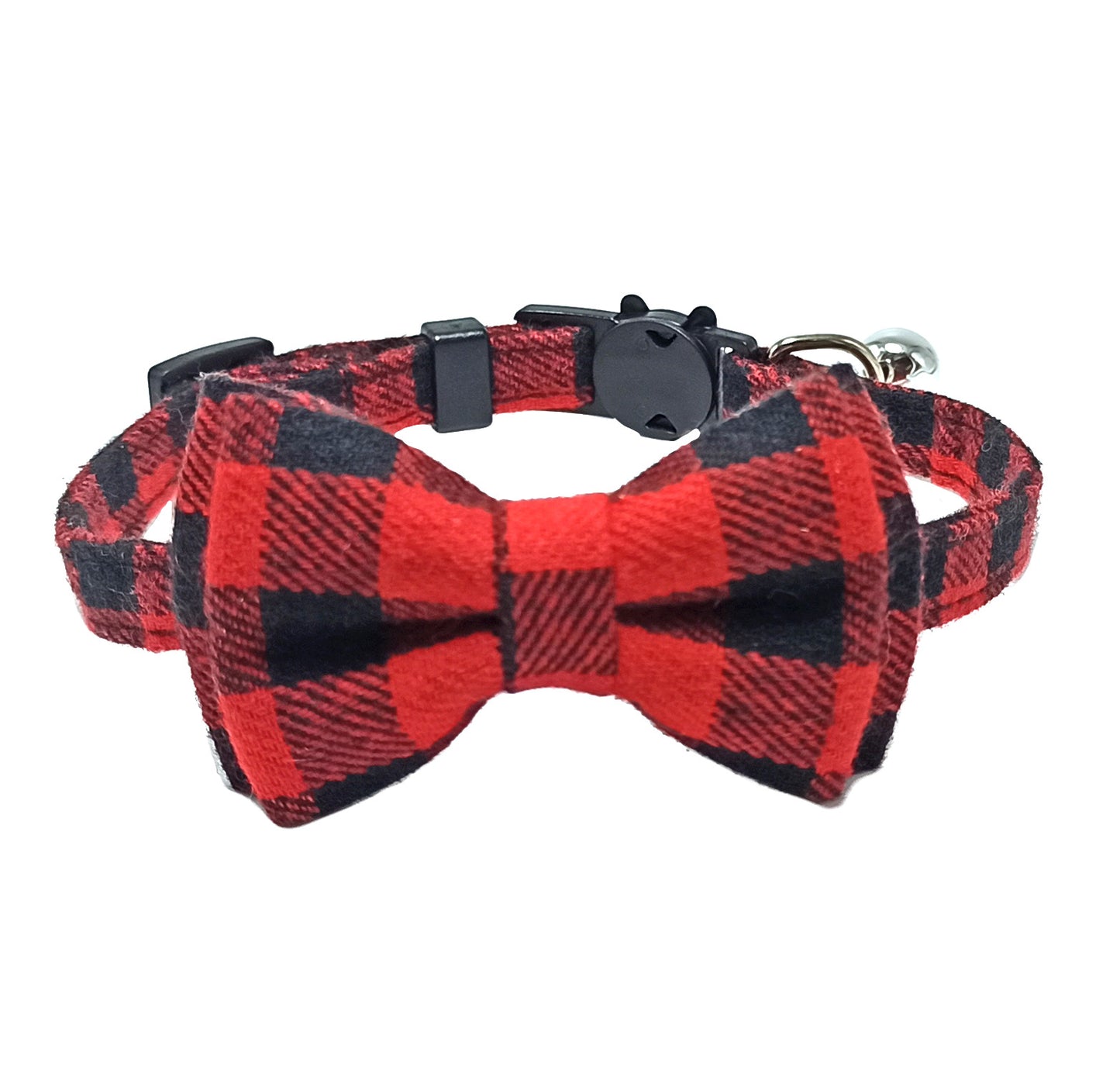 Cat collar with bow, plaid pattern in various colors