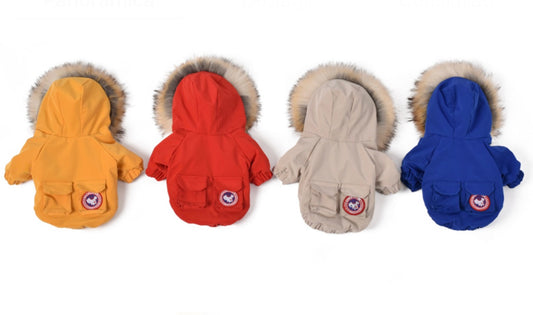 Igloo jacket with hood and synthetic fur insert