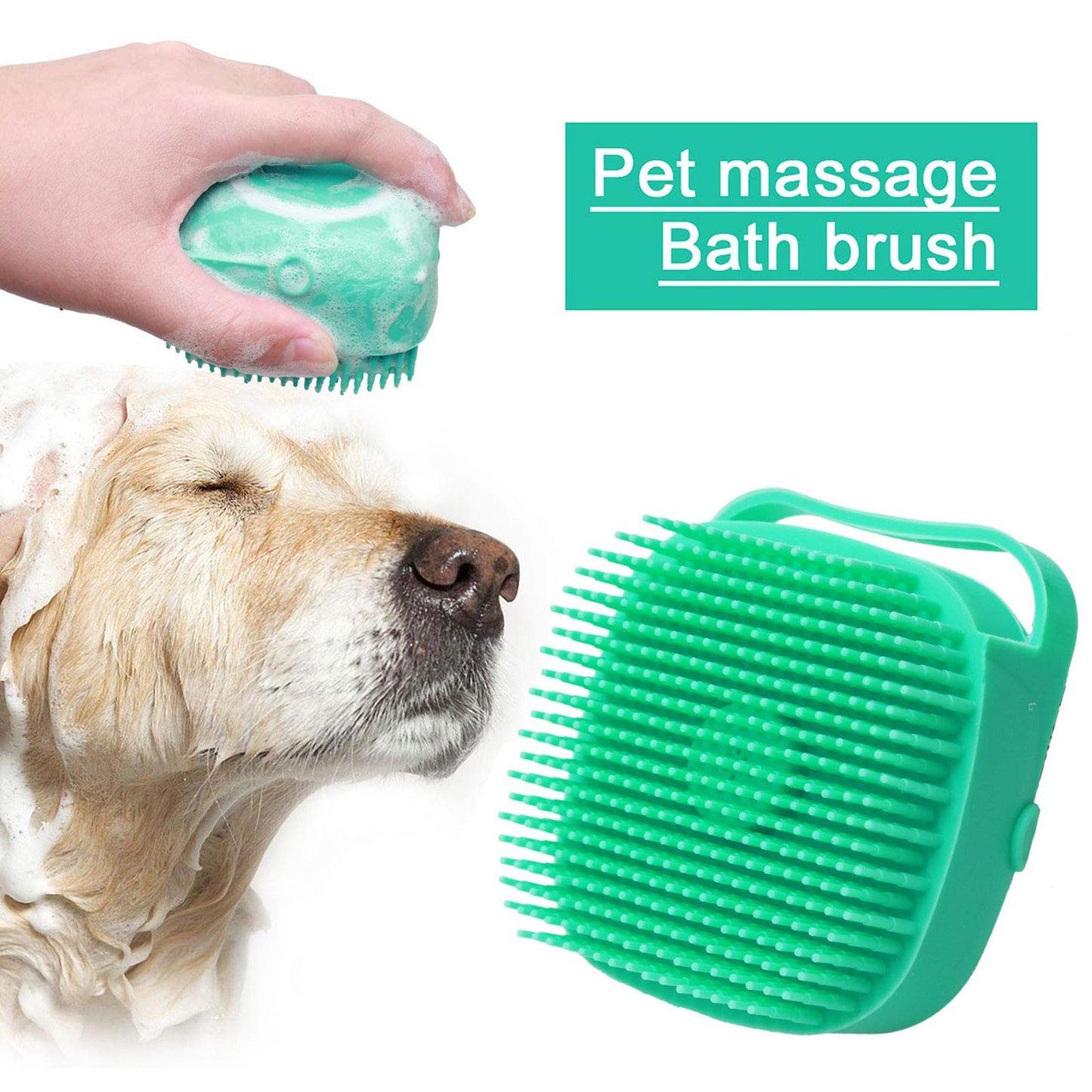 Massaging dog bath brush with container