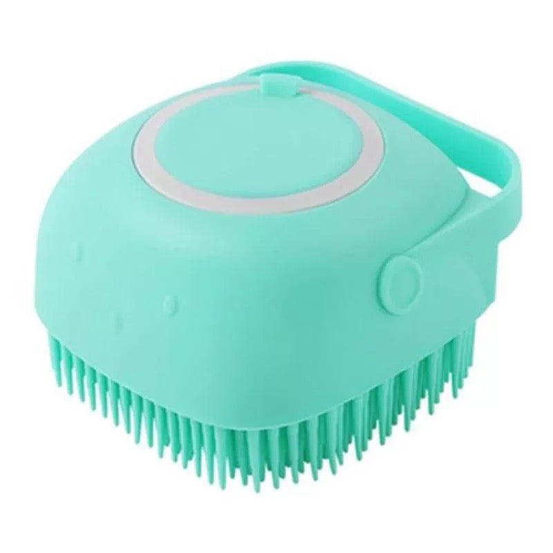 Massaging dog bath brush with container